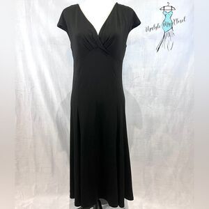 Glamour black pleated surplice top empire waist midi dress size 8